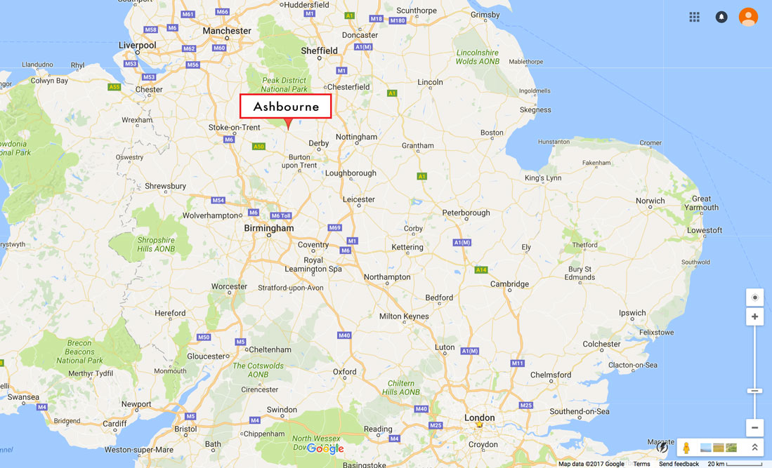 Ashbourne UK Map 